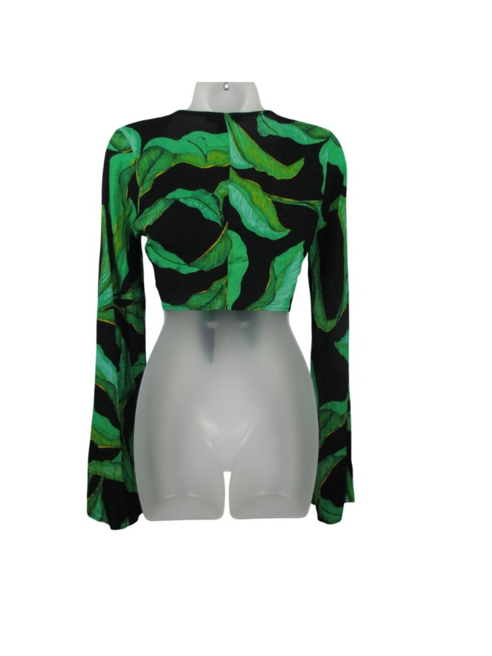 Forever 21 Front Crop Tie Top Tropical Palm Leaves Coachella Festival Size S NEW - Picture 3 of 6